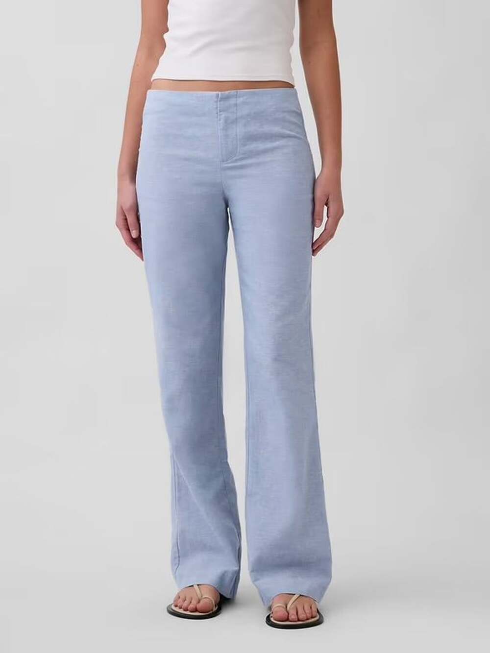 Gap Low Rise Linen-Blend Flare Pants Size 4 Blue Chambray